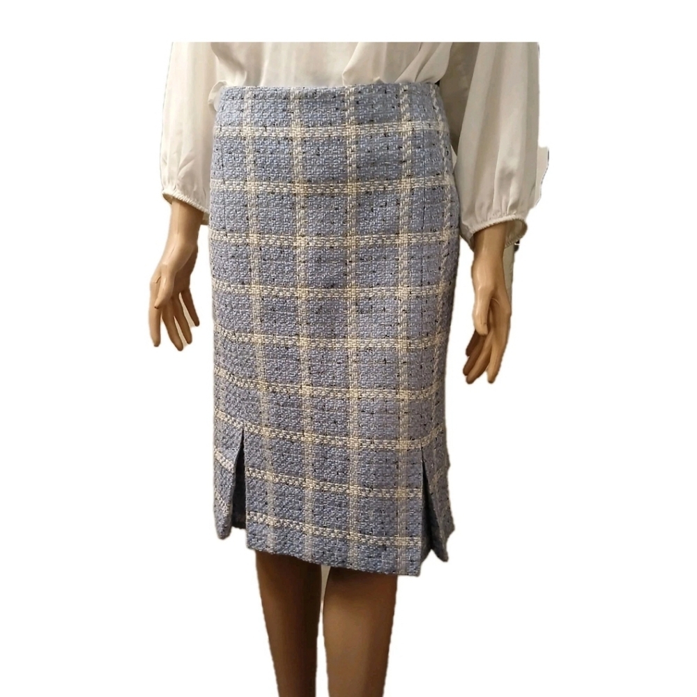 Requeriments  Midi Lenght Pencil Skirt Tweed Woven Sz 14 Light Blue White - Picture 6 of 12